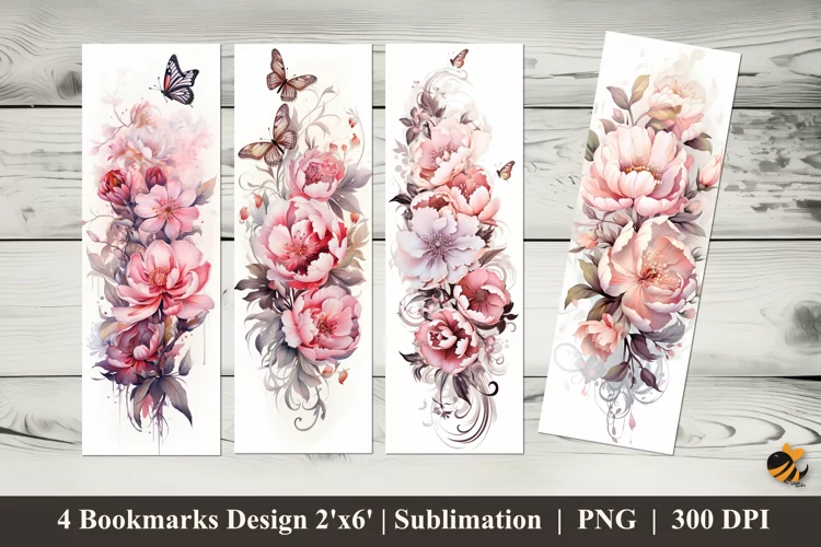 Peonies and Butterflies Bookmarks Sublimation Design