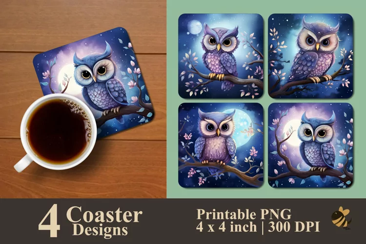 Midnight Owl Coaster Sublimation Designs
