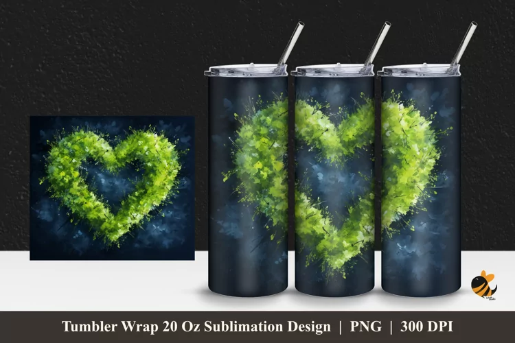 Grassy Heart Tumbler Wrap Sublimation Design 1