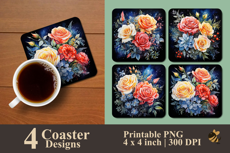 Floral Roses Painting Coaster Sublimation Design