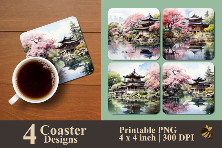 Beautiful Japanese Garden Coaster Sublimation Design