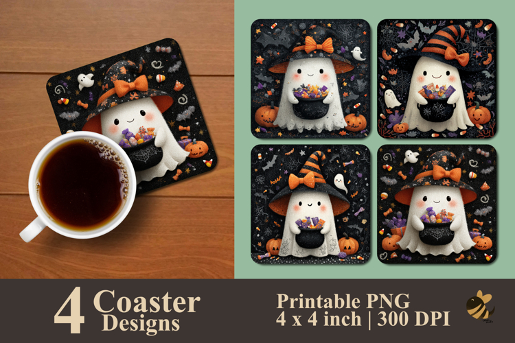 Cute Halloween Ghost Coaster Sublimation Design