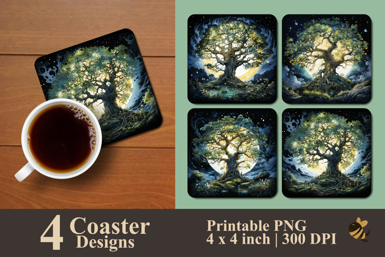 Mystic Night Tree Coaster Sublimation Design