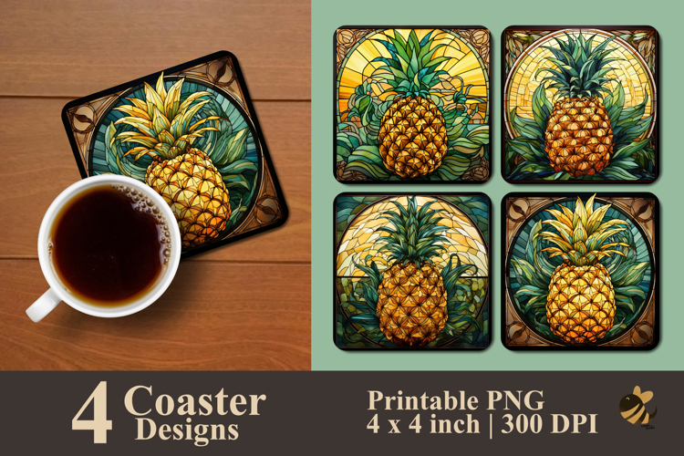 Golden Pineapple Shine Coaster Sublimation Design