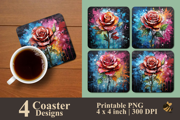 Colorful Oil Painting Rose Coaster Sublimation Design