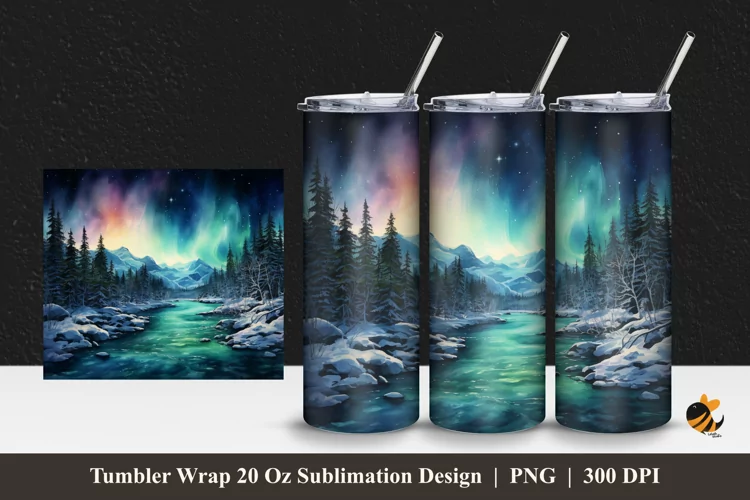 Northern Lights Tumbler Wrap Sublimation Design 1