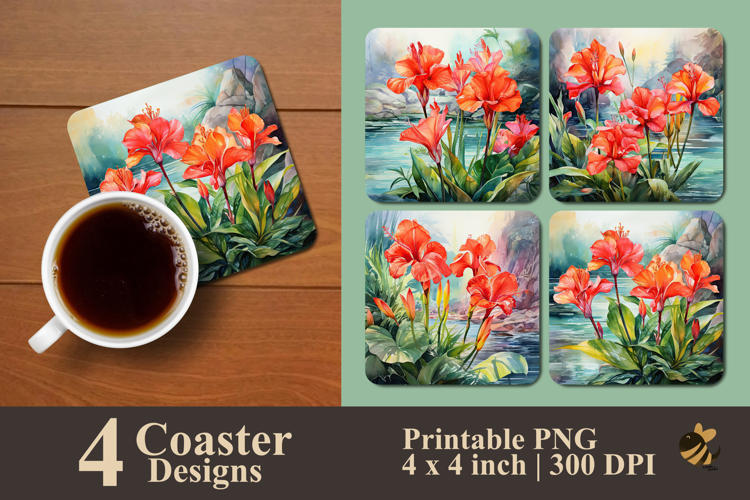 Canna Lily Flowers Coaster Sublimation Design