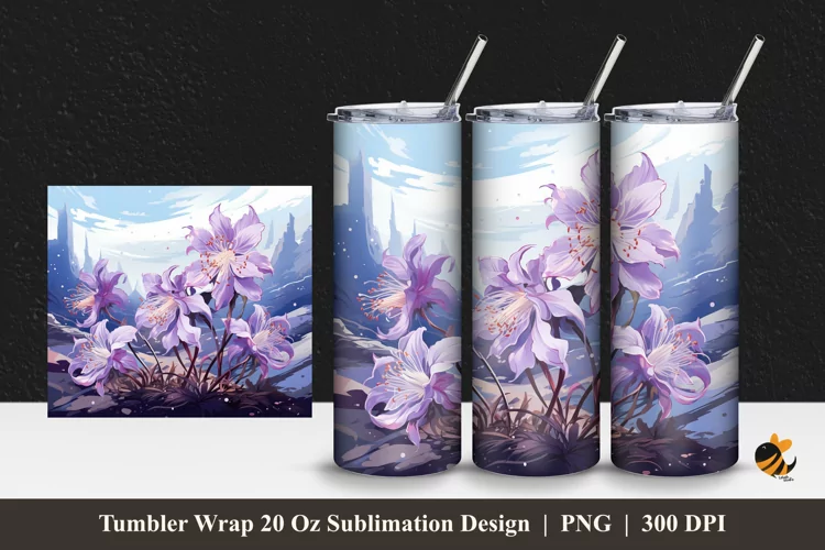 Columbine Flower Tumbler Wrap Sublimation Design 1