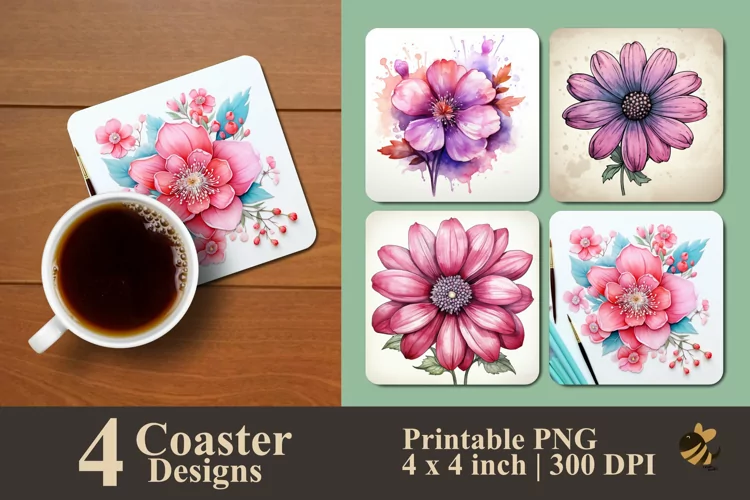 Art Flowers Coaster Sublimation Designs