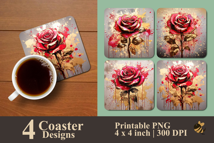 Warm Brass Rose Coaster Sublimation Design