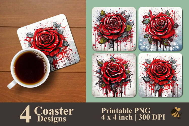 Gothic Scarlet Rose Coaster Sublimation Design example image 1