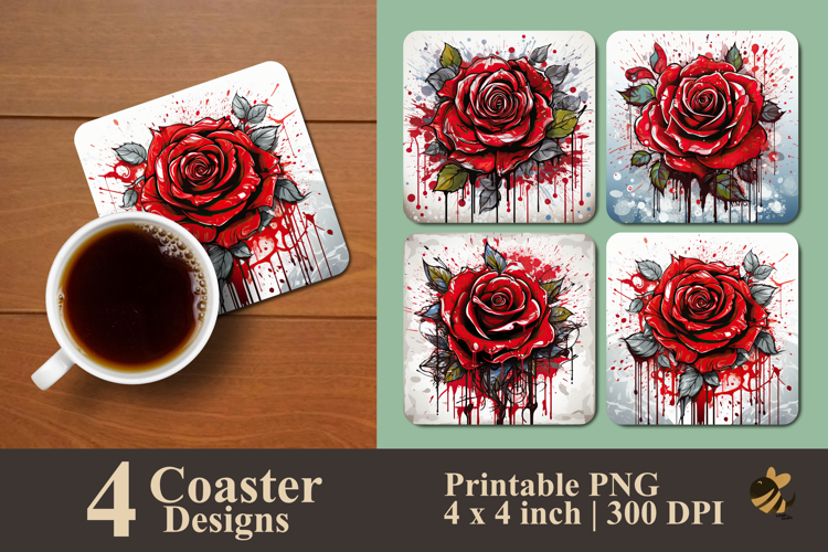 Gothic Scarlet Rose Coaster Sublimation Design