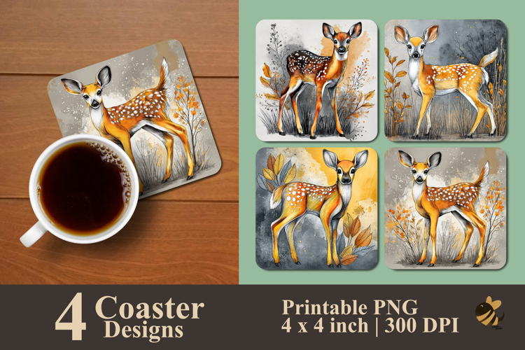 Deer And Floral Coaster Sublimation Design