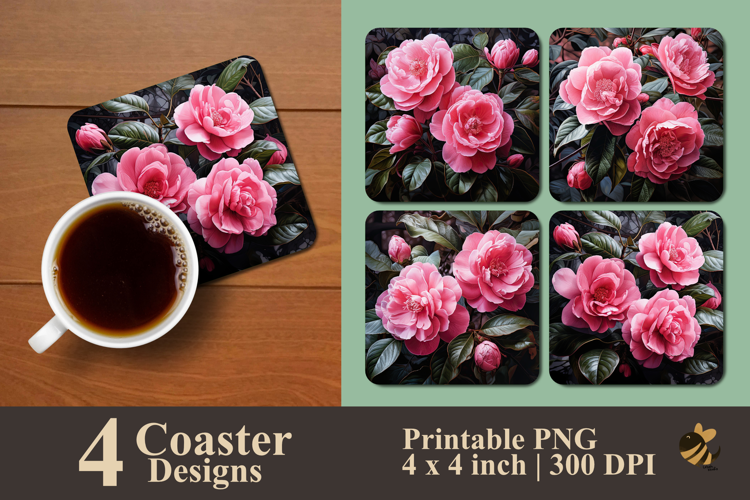 Pink Camelia Coaster Sublimation Design
