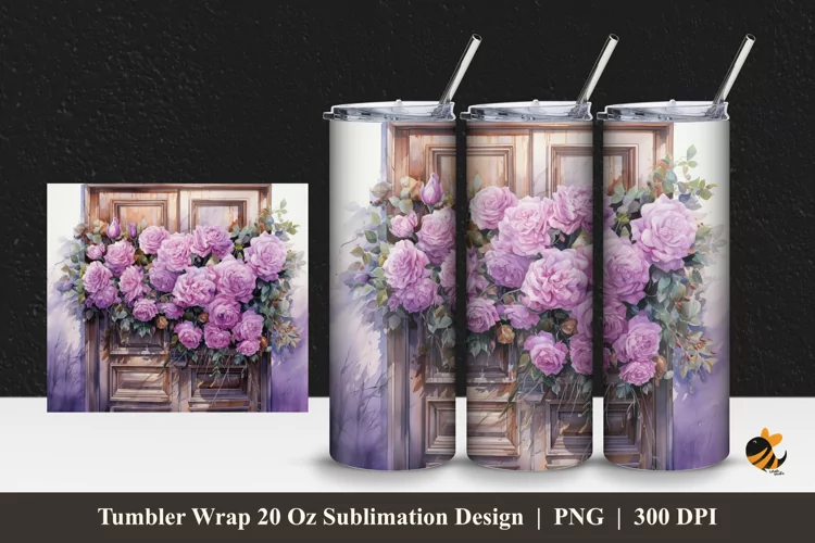 Rose And Door Tumbler Wrap Sublimation Design 1