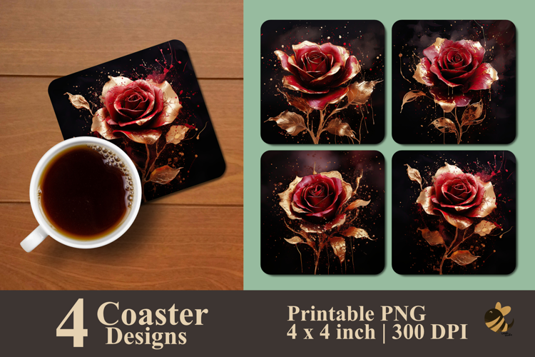 Crimson Tones Rose Coaster Sublimation Design