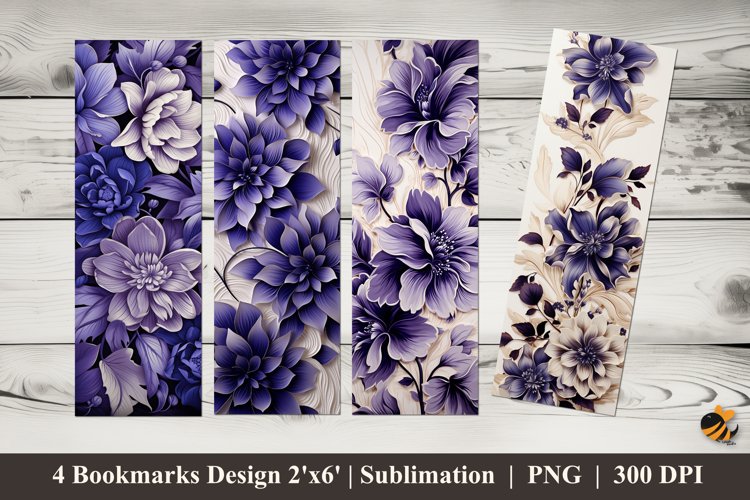 3D Violet Flower Bookmarks Sublimation Design example image 1