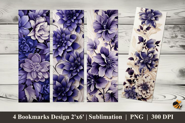 3D Violet Flower Bookmarks Sublimation Design