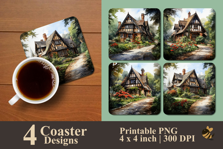 Oakwood Cottage Coaster Sublimation Design