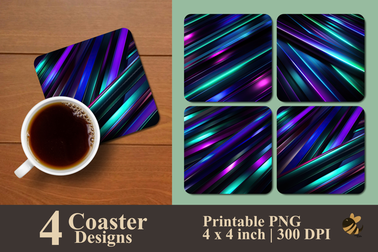 Neon Glow Stripes Coaster Sublimation Design