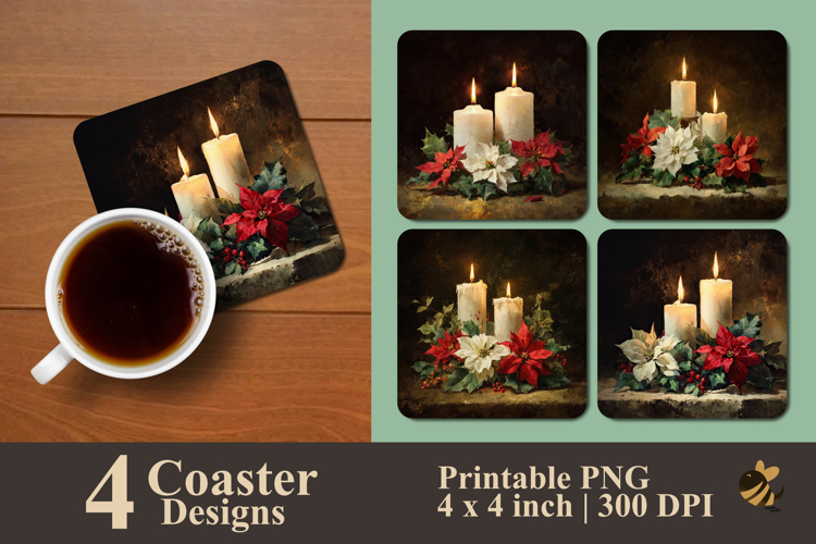 Winter Romantic Candle Coaster Sublimation Design
