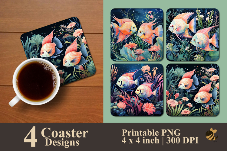 Angelfish Reef Harmony Coaster Sublimation Design