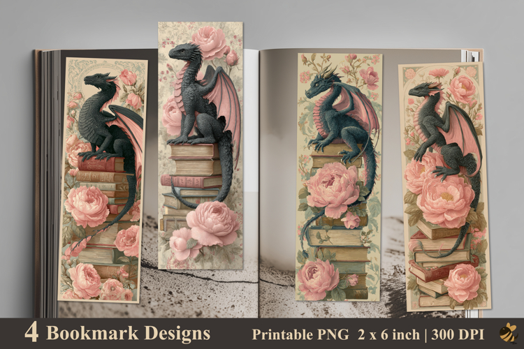 Dragon Flowers Bookmarks Sublimation Design