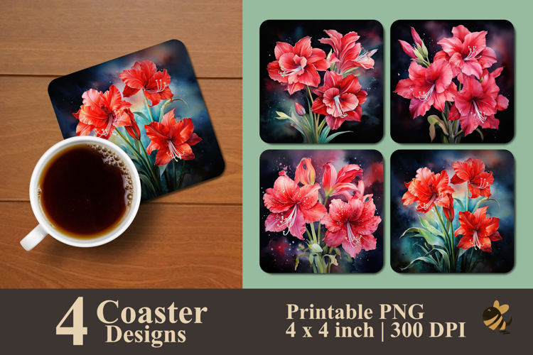 Amaryllis Flowers Coaster Sublimation Design