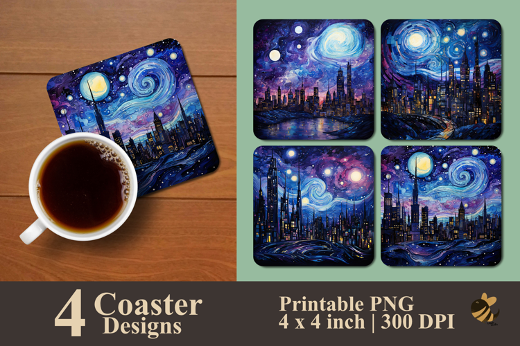 Starry Sky In The City Coaster Sublimation Design