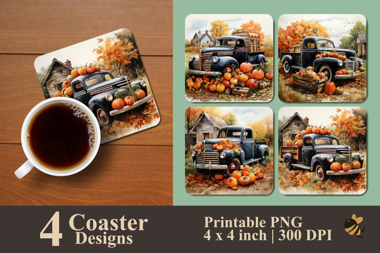 Black Pick Up And Pumpkin Coaster Sublimation Design example image 1