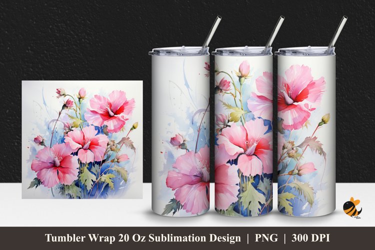 Painting Blossom Flower Tumbler Wrap Sublimation Design 1