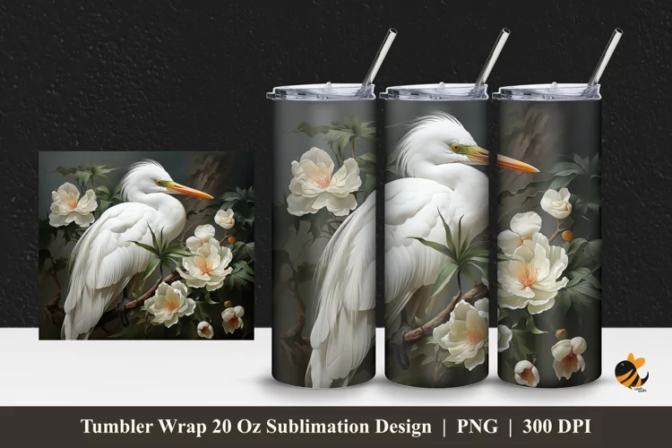 Ardeola Bird Tumbler Wrap Sublimation Design 1