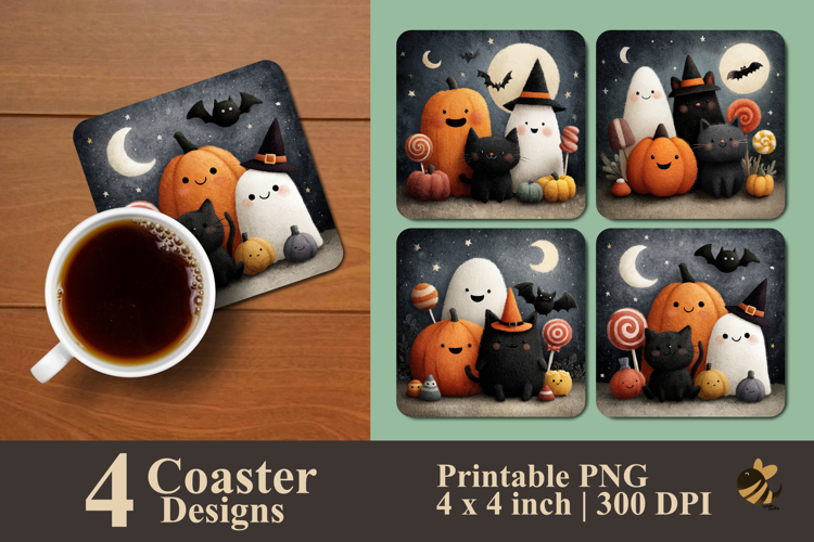 Cute Halloween Illustration Coaster Sublimation Design