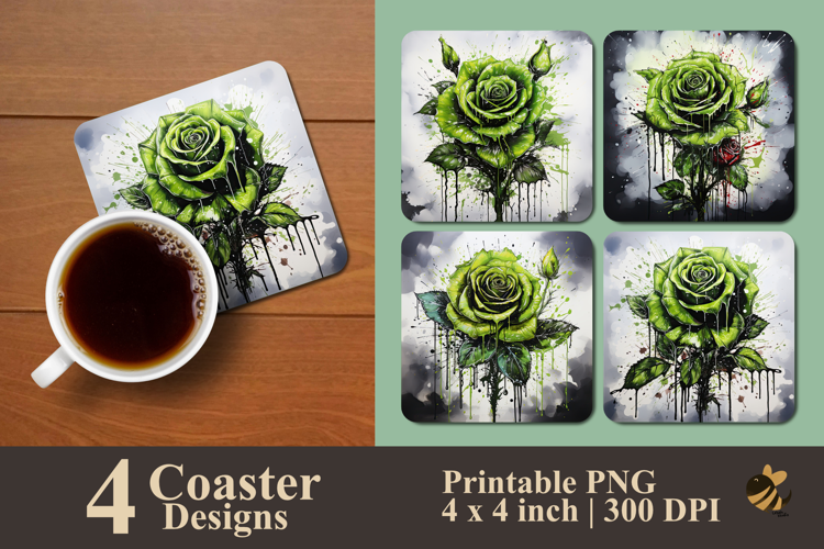 Deep Olive Rose Coaster Sublimation Design