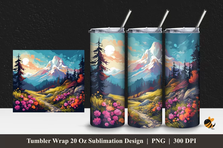 Flower Landscape Tumbler Wrap Sublimation Design 1