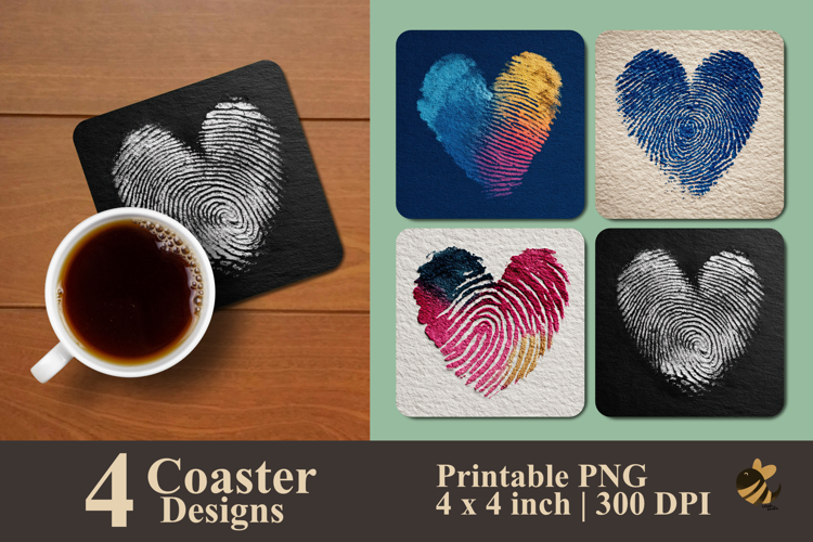 Fingerprint Love Coaster Sublimation Design