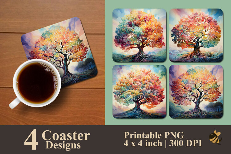 Fantasy Tree Radiance Coaster Sublimation Design example image 1