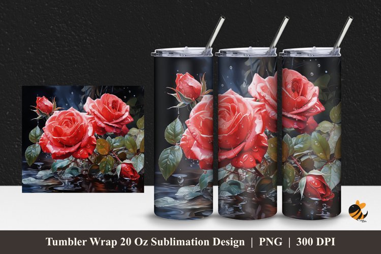 Blooming Red Tumbler Wrap Sublimation Design 1 example image 1