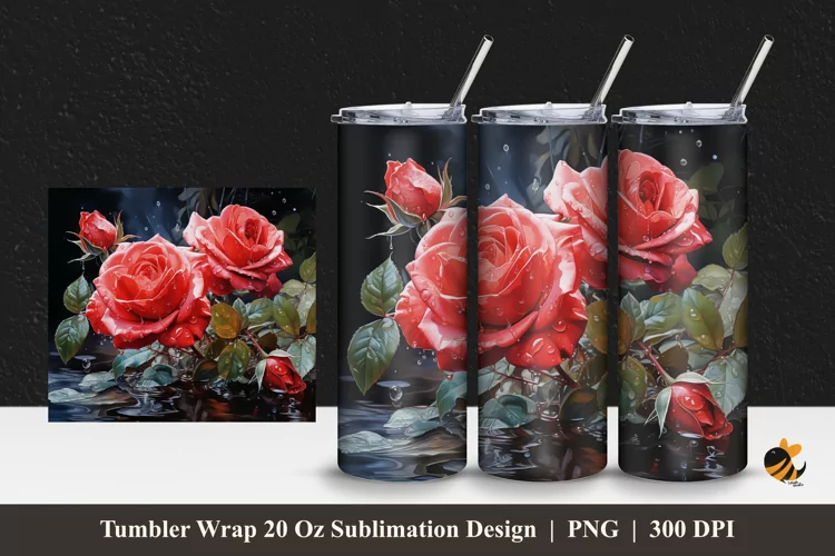 Blooming Red Tumbler Wrap Sublimation Design 1