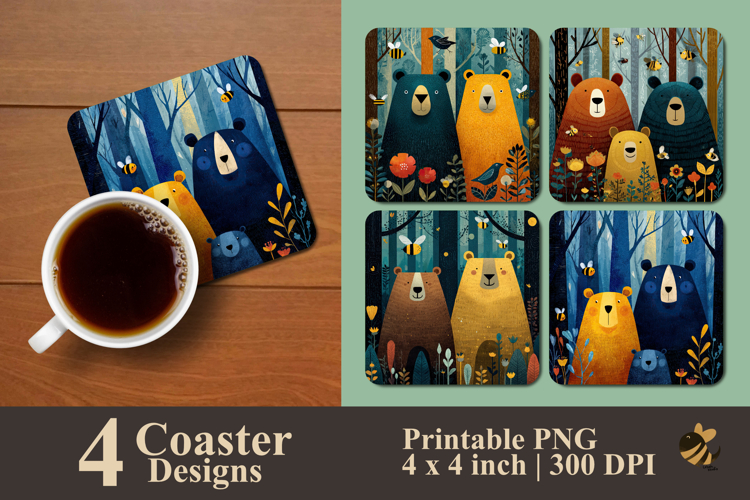 Colorful Illustration Of Friendly Bears Coaster Sublimation