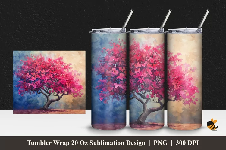 Tree Watercolor Tumbler Wrap Sublimation Design 1