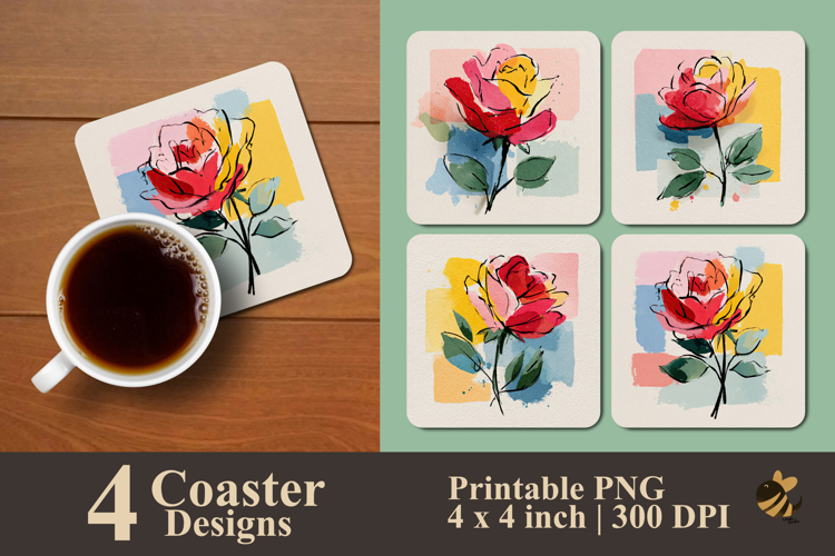 Colorful Rose Handdrawn Coaster Sublimation Design
