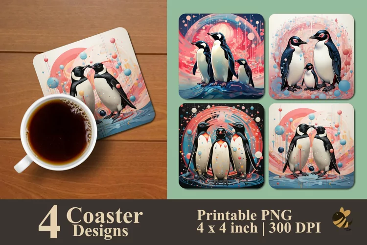 Happy Penguins Coaster Sublimation Designs