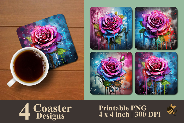 Funky Color Rose Coaster Sublimation Design