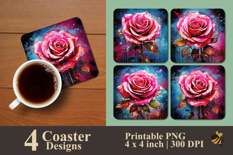 Tokyo Pink Rose Coaster Sublimation Design