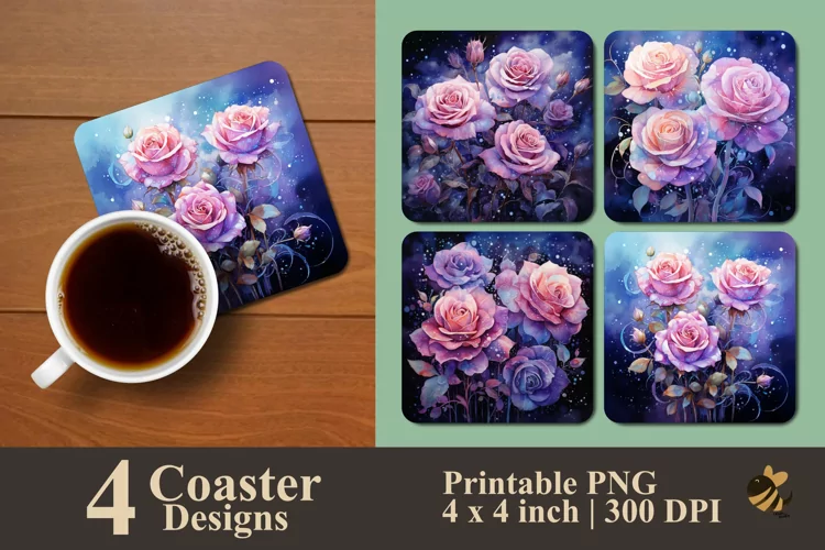 Midnight Rose Coaster Sublimation Designs