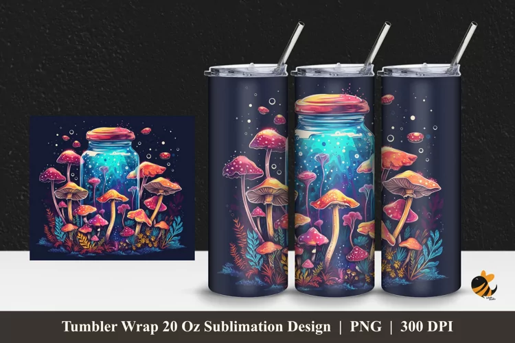 Mushroom Jar Tumbler Wrap Sublimation Design 1