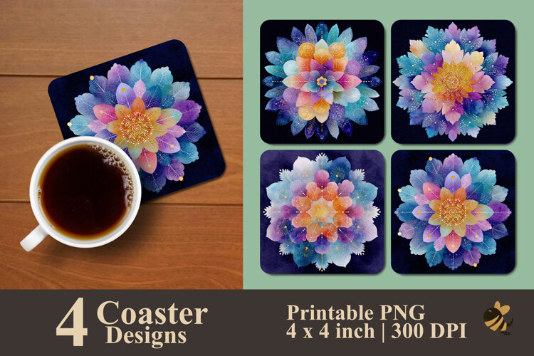Colorful Abstract Blossom Flower Coaster Sublimation Design example image 1