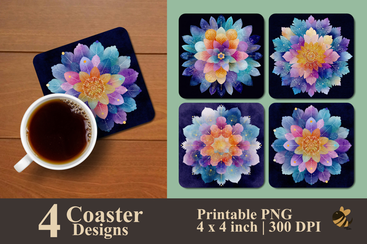Colorful Abstract Blossom Flower Coaster Sublimation Design