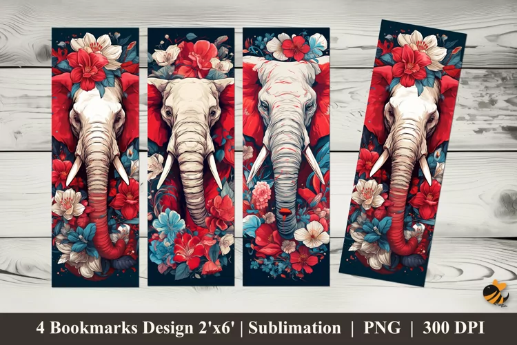 Elephant Flower Bookmarks Sublimation Design